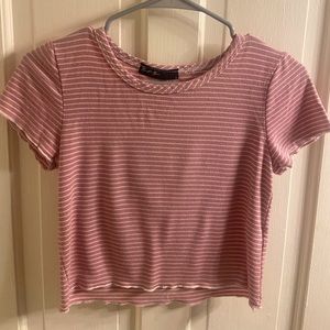 Pink and White Striped Women’s Short Sleeve Medium Top